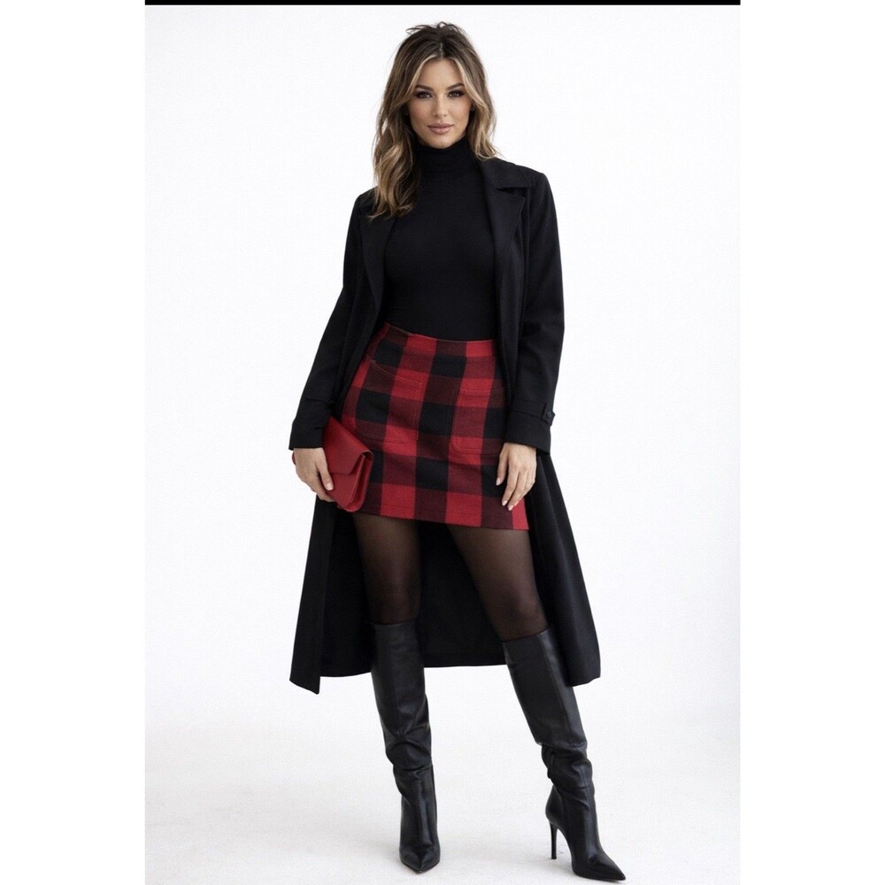 J.Crew Red Black Plaid Wool Blend Mini Skirt Size 00 Classic Preppy Timeless